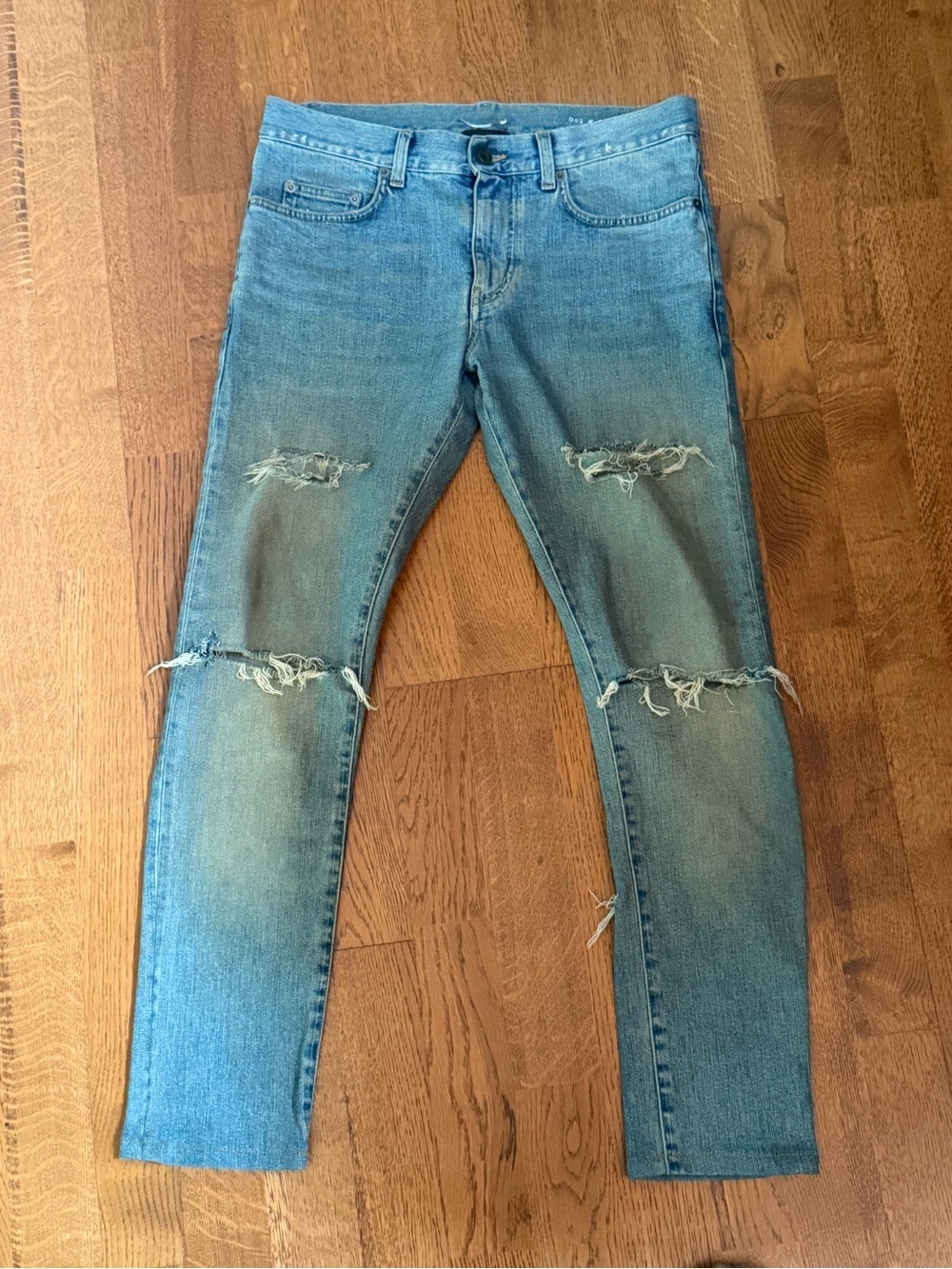 Saint Laurent Light Blue Distressed Skinny Jeans